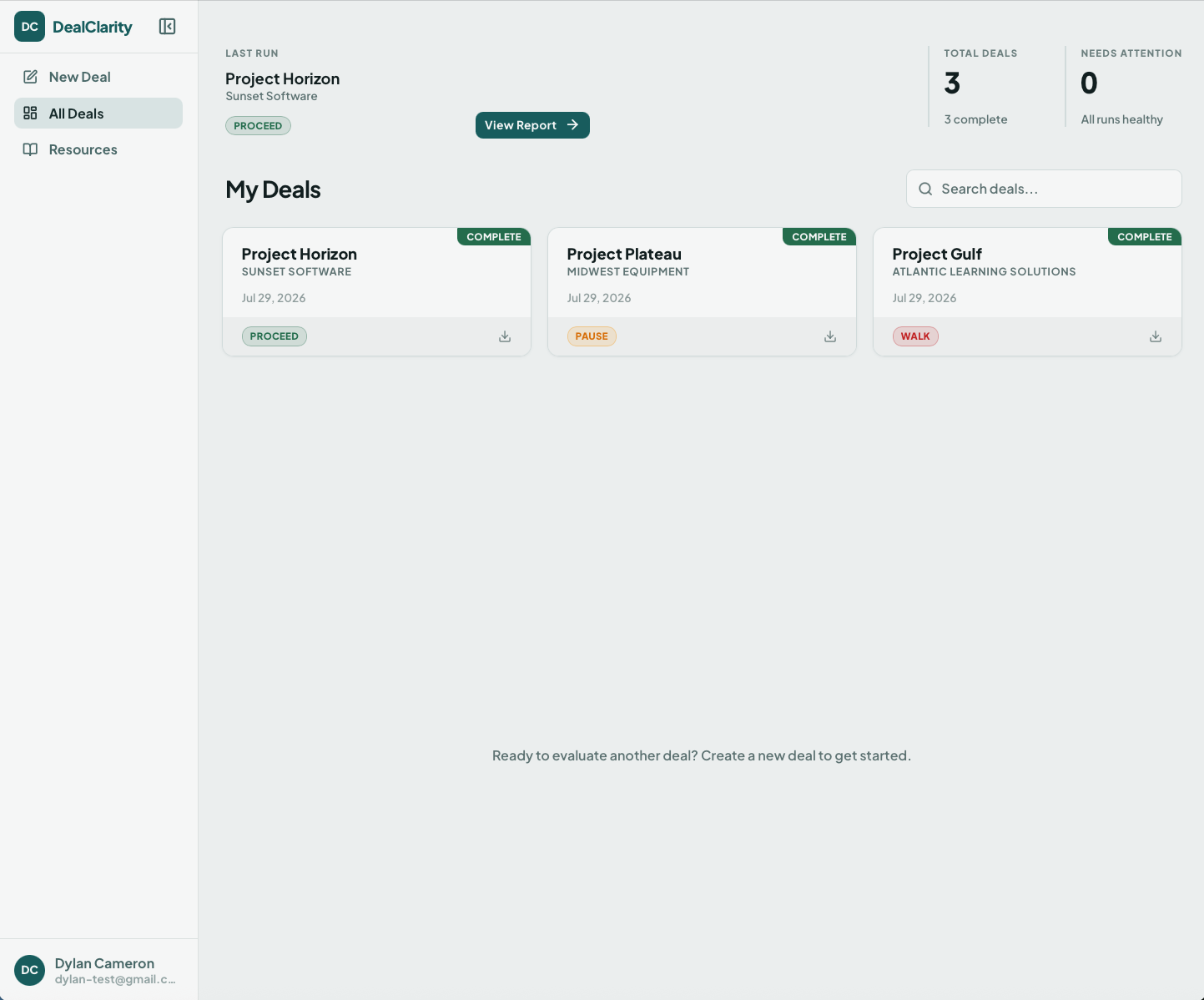 The DealClarity pipeline dashboard